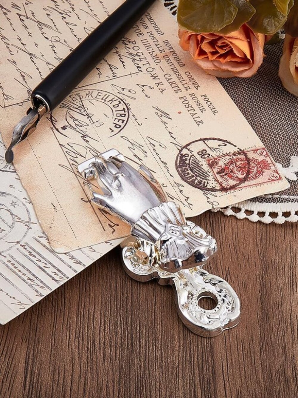 Vintage Lady's Hand Book Clip 3D Metal Antique Silver Alloy Traveler Notebook Jo - Picture 5 of 8